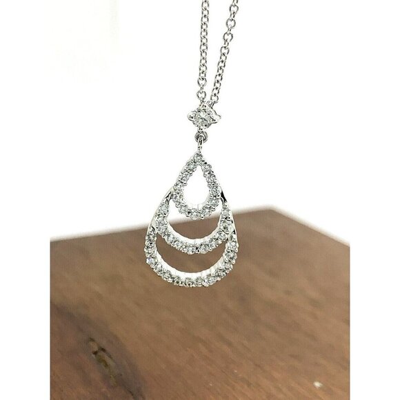 Diamond Pendant 0.50ctw 18k White Gold Trilogy Women's Jewelry Necklace 16''
